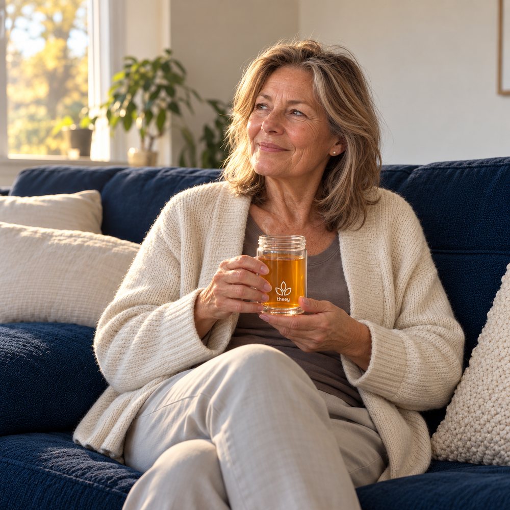 Vrouw op de bank met een kopje Theey